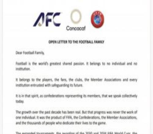 歐亞中北美足聯聯合聲明：FIFA并未承認出售提案存在根本性錯誤