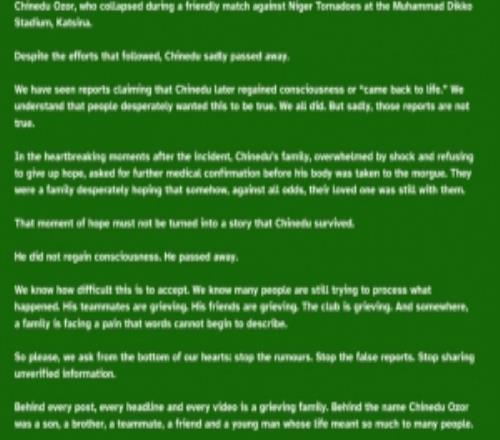 媒体误传身亡球员在太平间苏醒，俱乐部发布声明否认