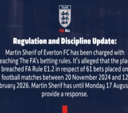 英足總：埃弗頓球員馬丁謝里夫違規投注足球賽事，累計下注61次