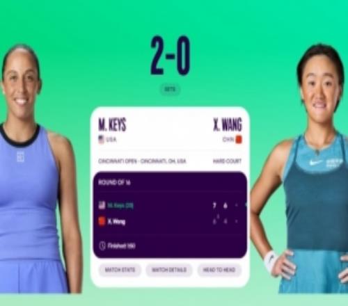 王曦雨两盘不敌凯斯,无缘WTA1000辛辛那提站八强