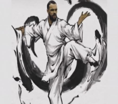 看得出来很喜欢了！狄龙转发自己身着道袍练习传统武当武术插画