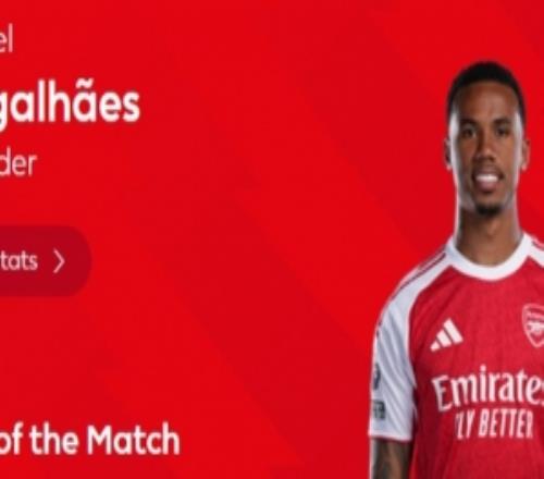 3次解围，英超官方：加布里埃尔当选阿森纳00利物浦全场最佳