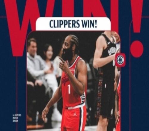 13中10砍31+6带队赢球！快船赢球海报：哈登微笑瞬间成为封面