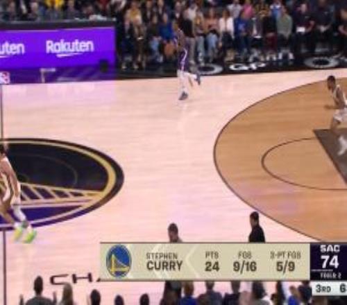 屁股老疼了！库里硬拔三分摔得四脚朝天回头同一位置还能进！