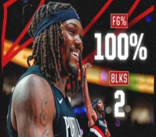 开拓者官微：五投五中+2记盖帽罗威回归后表现高效