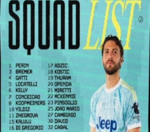 尤文客战卡利亚里名单：伊尔迪兹、戴维、孔塞桑、布雷默在列