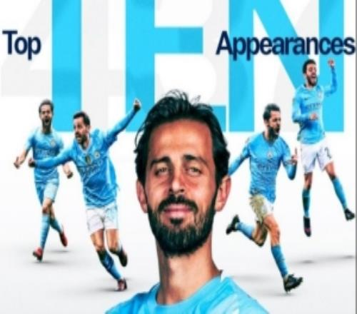 里程碑！B席第437次代表曼城出场，跻身队史出场次数榜前十