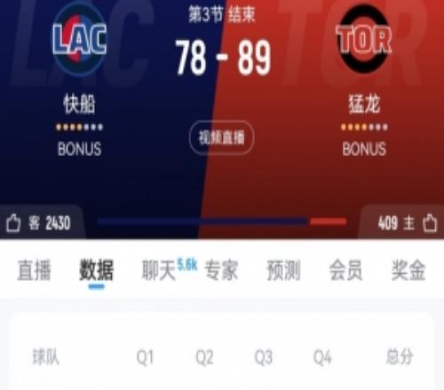 被压制！快船三节比赛每节均落后对手三节打完输11分