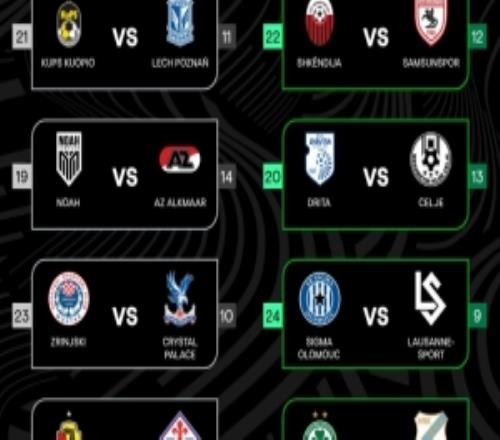 欧协联淘汰赛附加赛：日林斯基VS水晶宫乔治罗尼亚VS佛罗伦萨