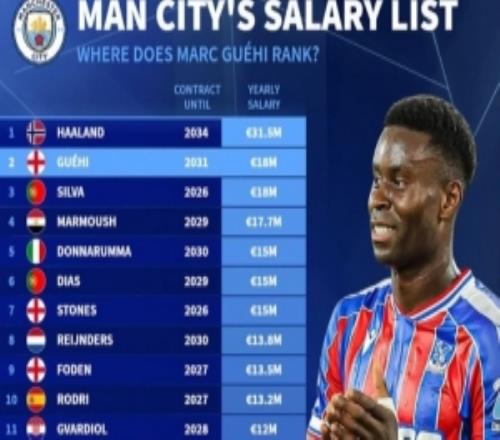 曼城年薪榜：哈兰德3150万居首，格伊、B席1800万马尔穆什1770万