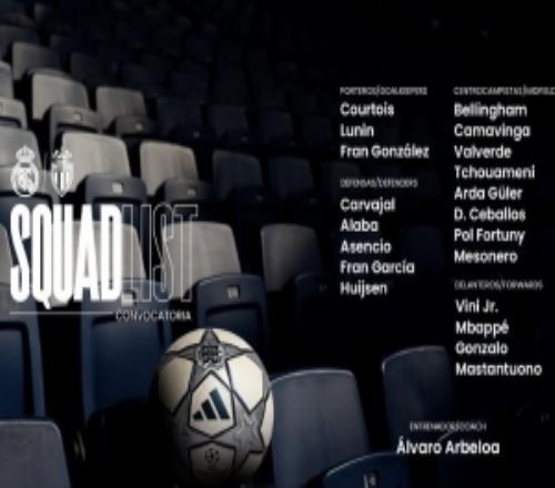 皇马公布欧冠对摩纳哥名单：姆巴佩领衔，维尼修斯、贝林厄姆在列