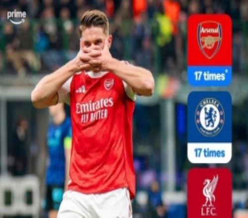 阿森纳17次进入欧冠16强，与切尔西并列英格兰球队第一