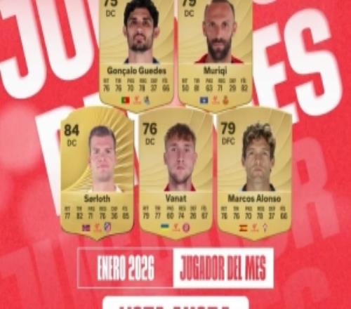 西甲1月最佳候选5人：瑟尔洛特领衔，格德斯、马科斯阿隆索在列