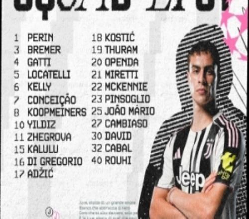 尤文公布战本菲卡大名单：伊尔迪兹领衔攻击线，弗拉霍维奇缺席