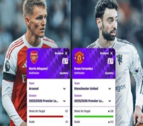 厄德高vsB费本赛季英超场均数据：后者参与进球、创造机会更多