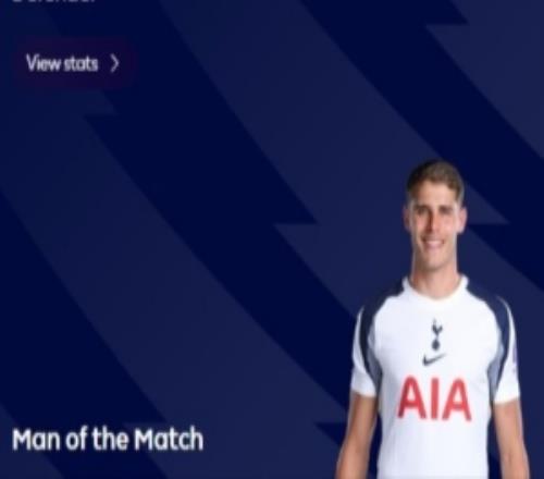 1进球3抢断，范德芬当选热刺22伯恩利一役全场最佳