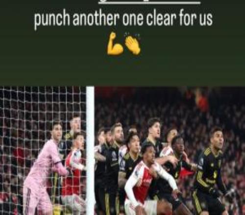 2连胜！马奎尔社媒晒防阿森纳角球照：加油拉门斯再一次将球击出