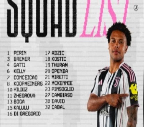 尤文客战罗马名单：伊尔迪兹领衔，洛卡特利、弗拉霍维奇缺阵