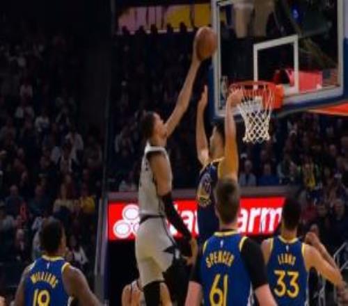 什么怪物！文班一个跳步飞起来左手超级高度隔扣相当炸裂！