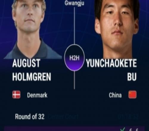 布云朝克特两盘不敌霍姆格伦，止步ATP光州挑战赛首轮