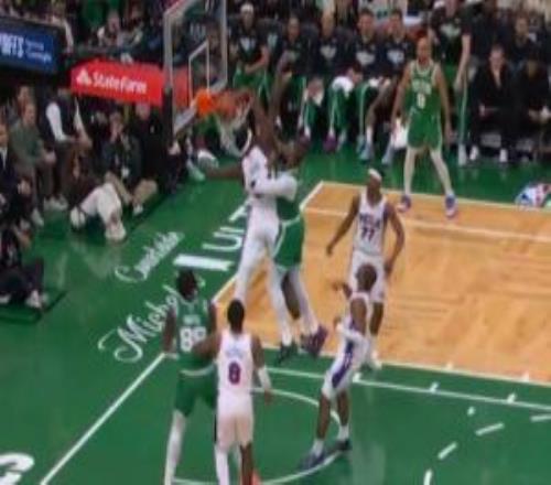 申请一个T！杰伦布朗腾空凶残隔扣博纳激动庆祝吃个T冷静一下