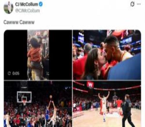 下克上的节奏！CJ赛后兴奋到鹰叫晒中投准绝杀&与妻子亲吻等照片