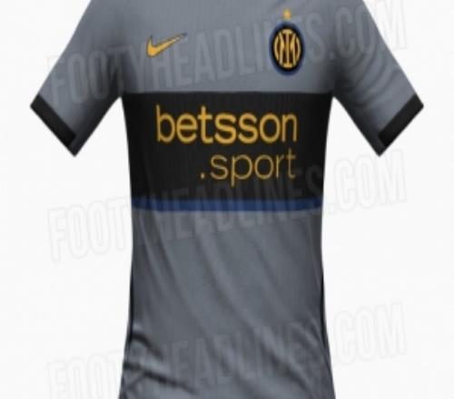 国米新赛季二客球衣谍照：采用铁灰色、黑色和亮黄色设计