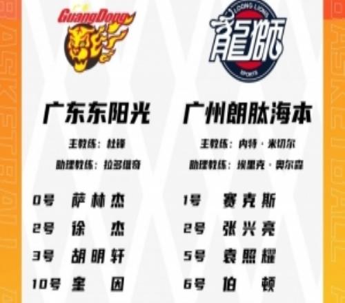 广东VS广州G3大名单：徐杰胡明轩徐昕陈国豪在列4外援对4外援