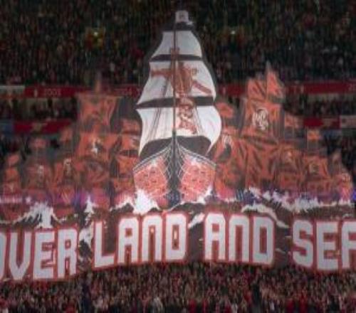 阿森纳球迷展示巨幅帆船TIFO，包含本赛季欧冠对手
