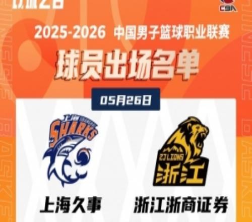 上海VS广厦总决G1大名单：上海3外援&白边缺席孙铭徽&胡金秋领衔