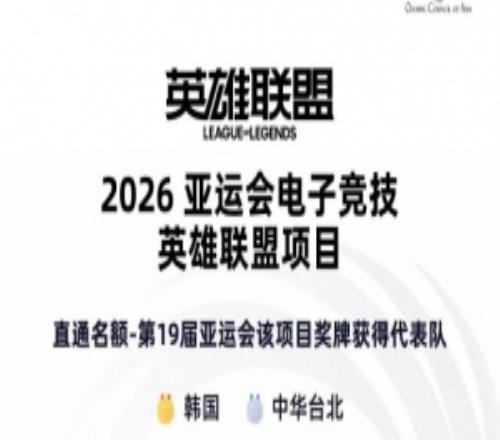 官方公布2026亚运会电竞项目预选赛名单：中国代表队缺席LOL项目