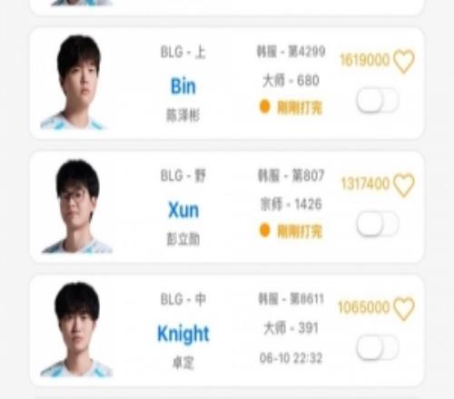 换号了吗韩服排位记录显示：BLG中单Knight已经20天没进行排位