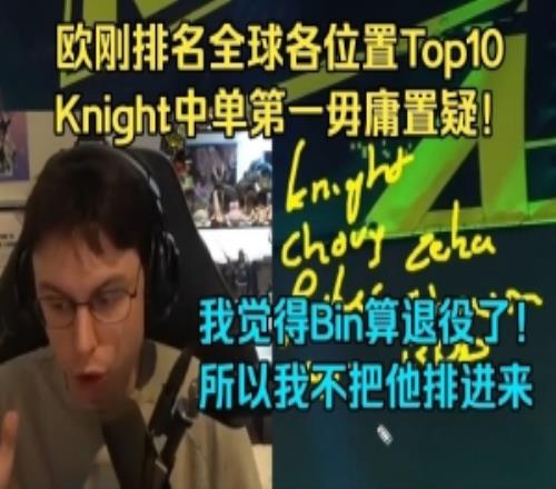 Caedrel排名各位置选手Top10：Bin要退役了所以不把他排进去！