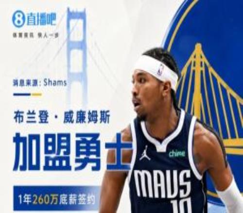 首笔引援Shams：1米85后卫布兰登威廉姆斯1年260万加盟勇士