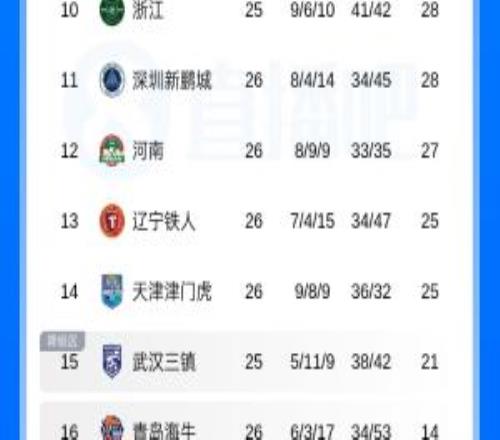 大混战！联赛还剩4轮目前保级区25分河南铁人津门虎等5队抢分