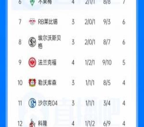 德甲积分榜：多特全胜领跑，拜仁升第2，弗赖堡战平掉第3