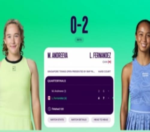 米拉安德列娃02不敌费尔南德斯，止步WTA500新加坡站八强