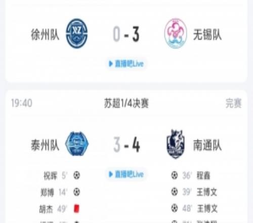 苏超综述：无锡客场3球大胜徐州，十人泰州主场34不敌南通